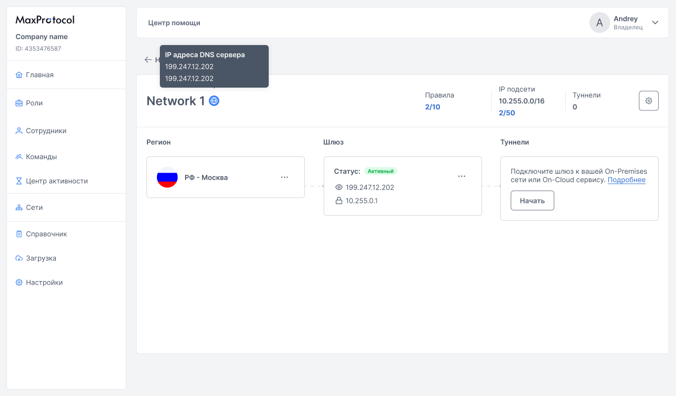 Иконка Приватного DNS в заголовке сети